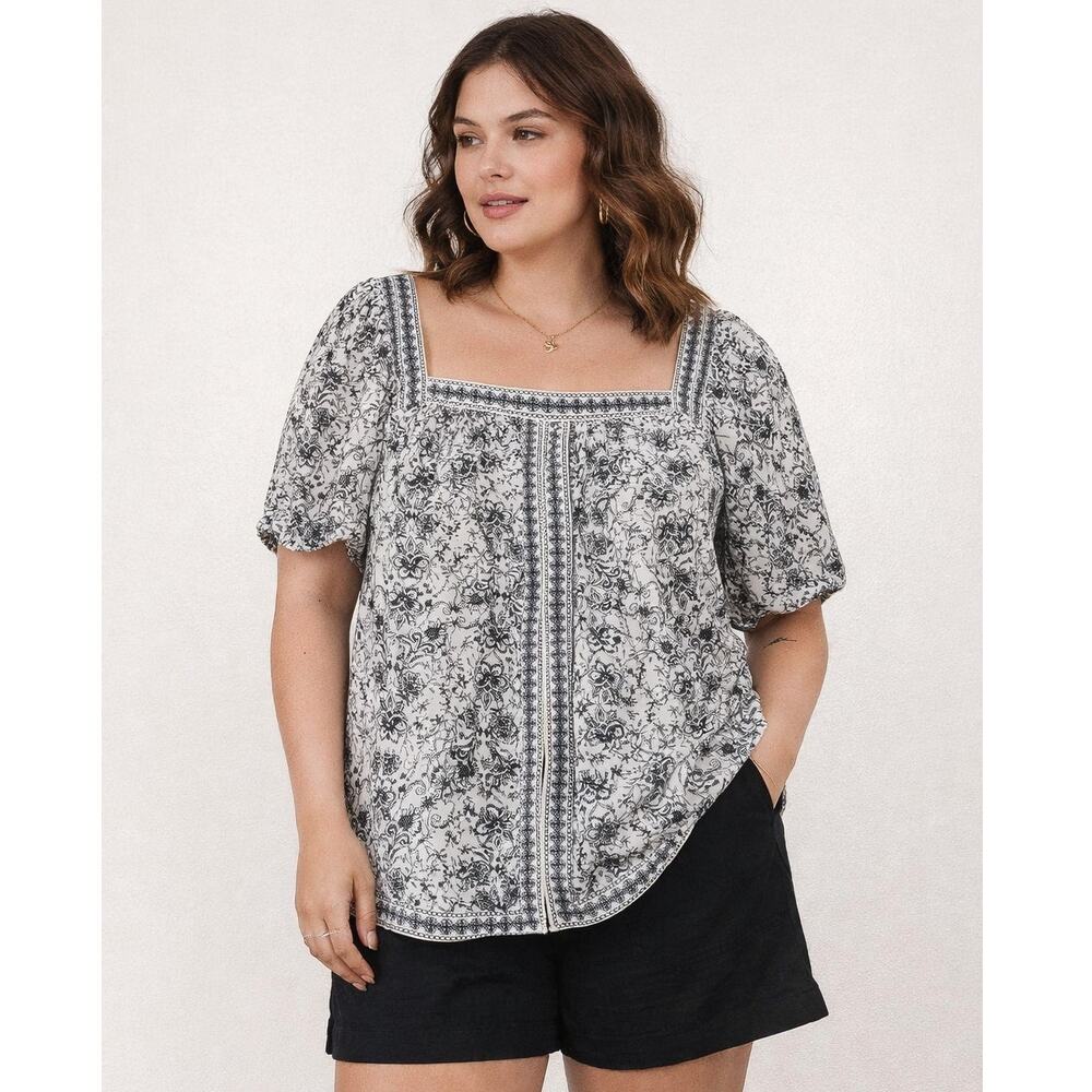 Max Studio size XL floral print blouse square neckline puffed sleeves size XL
